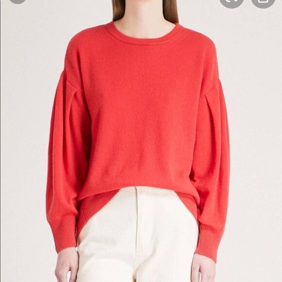 Vince Cashmere Pleated Sleeve Crew Sweater Poppy Orange Red Small V486077865 - Picture 1 of 9